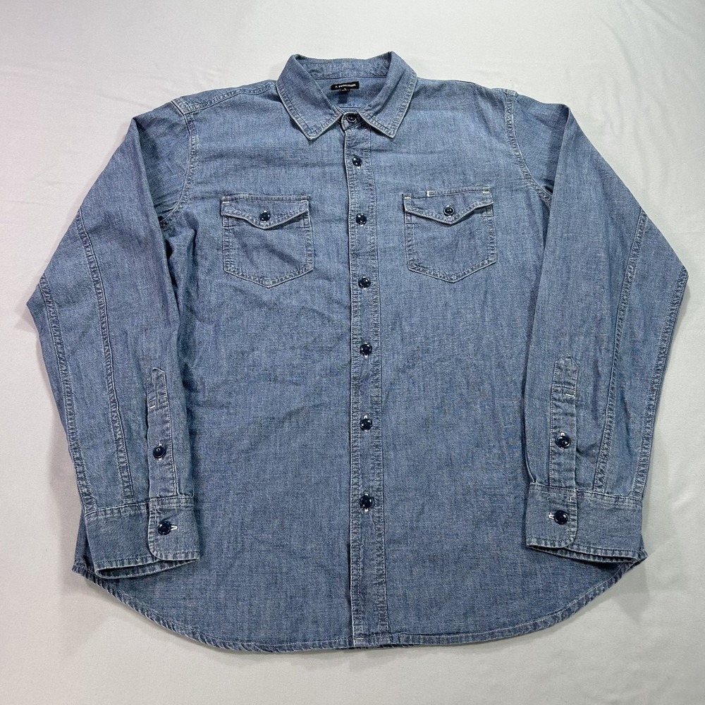 NWOT J Peterman Shirt Mens Large Blue Denim Button Up Lightweight‎ Minimalist